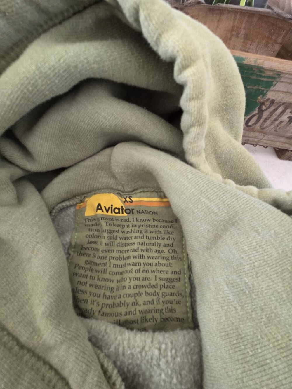 Aviator Nation CALIFORNIA PALM PATCH PULLOVER RELAXED HOODIE - FADED ARMY XS - Picture 4 of 5